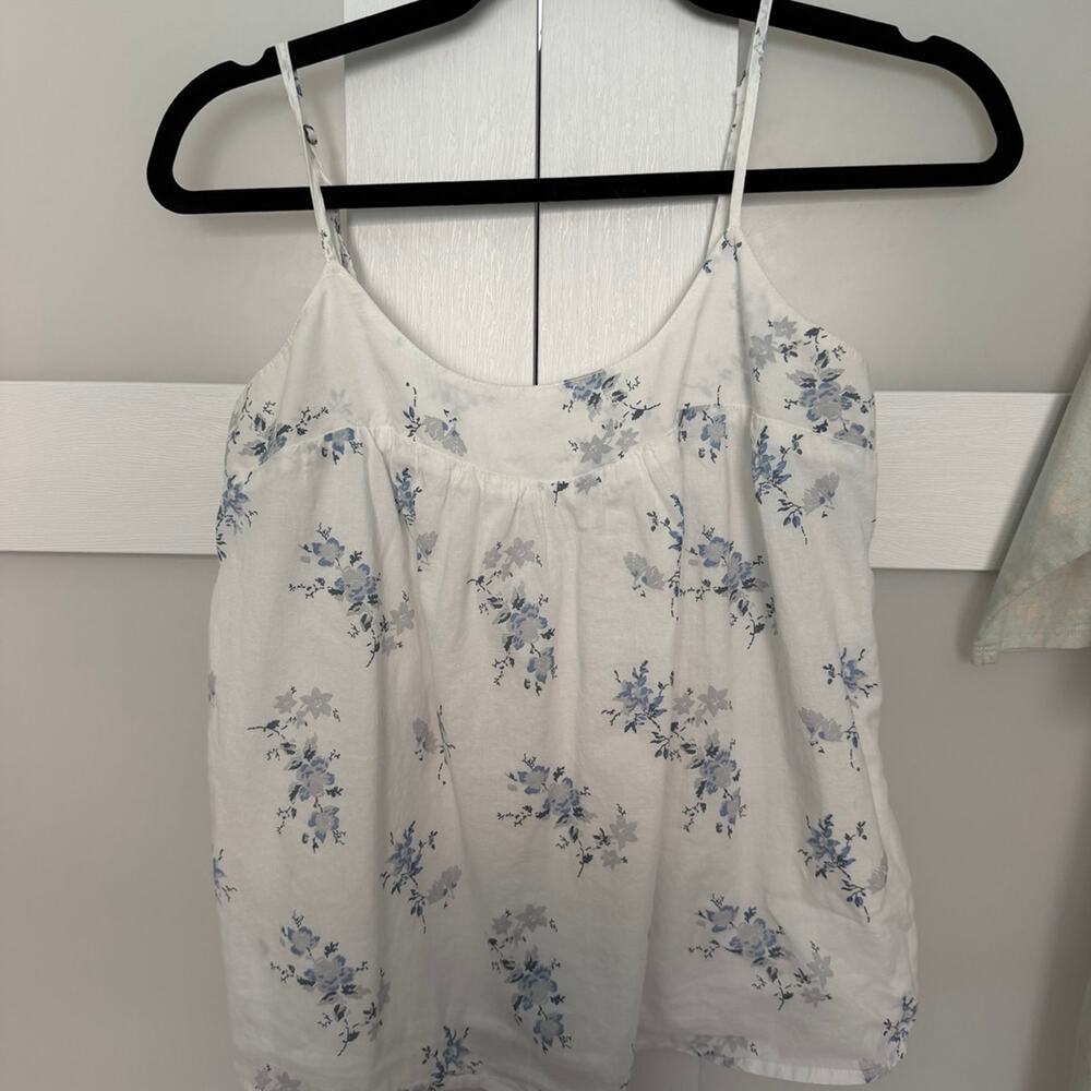 Lucky Brand Floral Camisole Tank Top White Blue Size XS